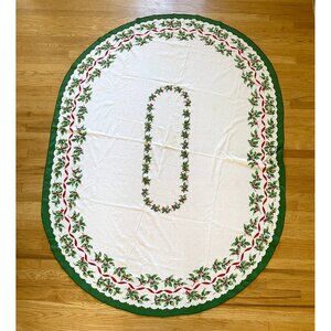 VTG Mid Century Modern Tablecloth Christmas Holly Red Ribbon Large 81" x 60" EUC